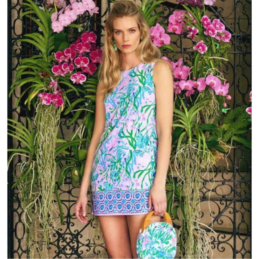 NEW Lilly Pulitzer EDITA SHIFT, MULTI SEACRET ESCAPE ENGINEERED WOVEN DRESS - Picture 2 of 11
